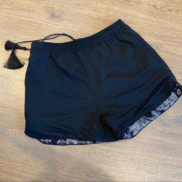 Silver Sequin Paisley Print Shorts w Drawstring  4 - Picture 11 of 11
